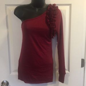 NWT one shoulder long sleeve wine shirt